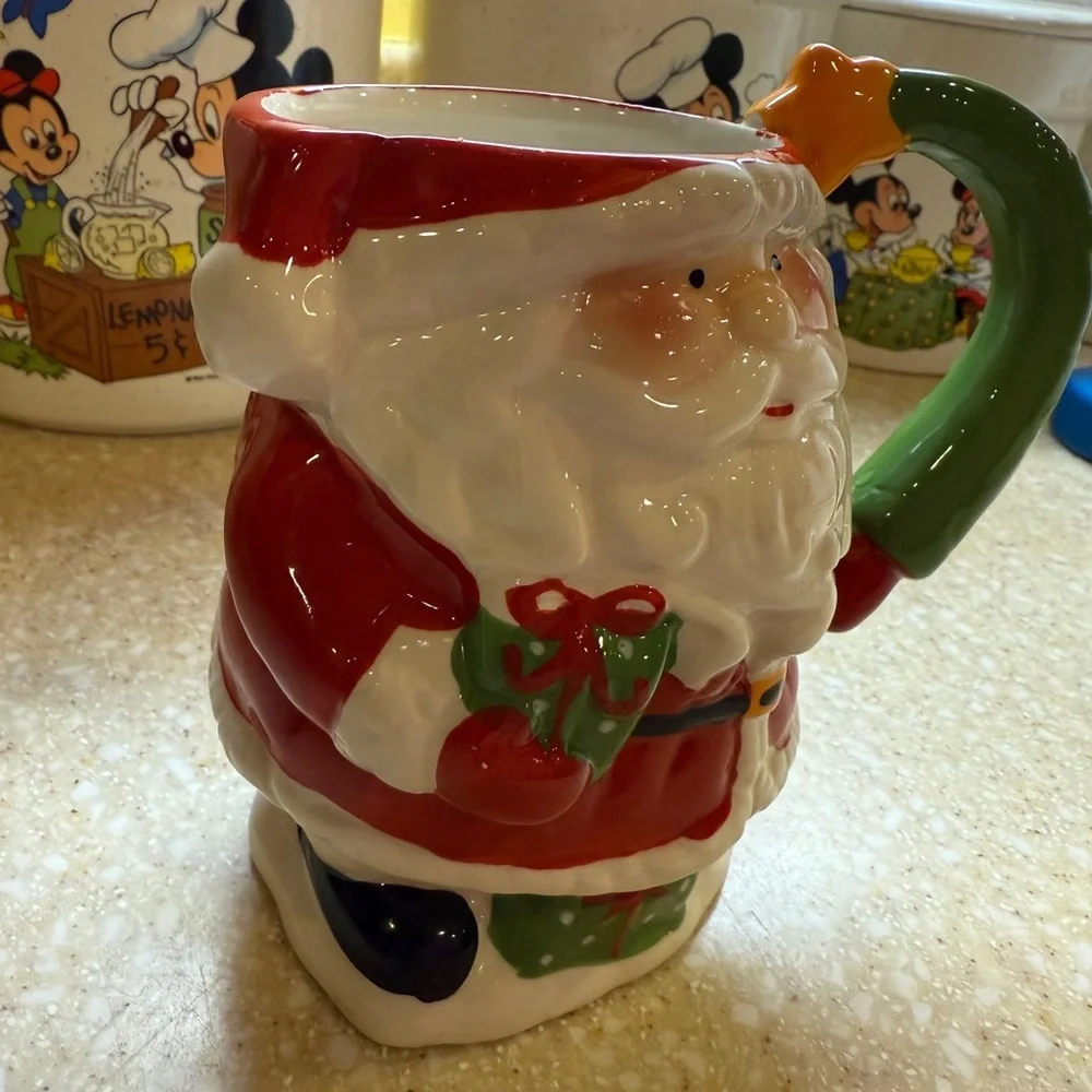 Vintage Pier 1 Santa Claus Holiday Mug Christmas Coffee Cup Red White Green